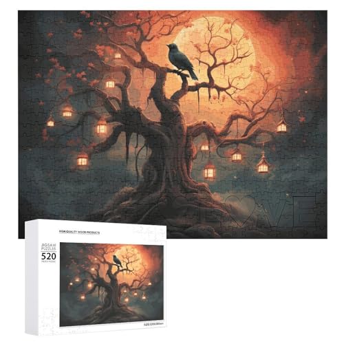 Puzzle 520 Teile Personalisierte Fotos Puzzle mit Aufbewahrungstasche Mysterious Tree Birds Puzzles Herausforderndes Bilderpuzzle Männer Frauen Wohnkultur Holzpuzzles für Familie von JEKYQ