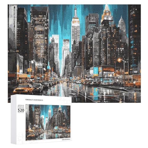 Puzzle 520 Teile Personalisierte Fotos Puzzle mit Aufbewahrungstasche New York Gemälde Puzzles Herausfordernde Bilderpuzzle Männer Frauen Wohnkultur Holzpuzzles für Familie von JEKYQ