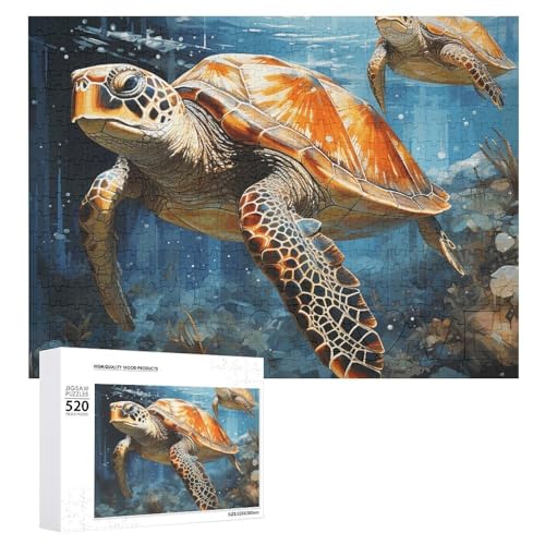 Puzzle 520 Teile Personalisierte Fotos Puzzle mit Aufbewahrungstasche Schildkröte Schwimmen im Meer Puzzles Herausfordernde Bilderpuzzle Männer Frauen Wohnkultur Holzpuzzles für Familie von JEKYQ