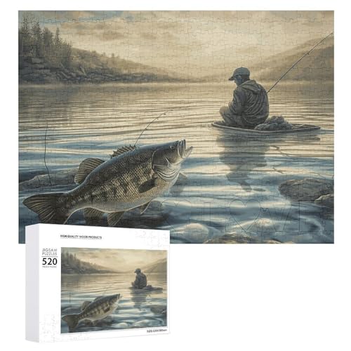 Puzzle 520 Teile Personalisierte Fotos Puzzle mit Aufbewahrungstasche See Fisch Angeln Puzzles Herausfordernde Bilderpuzzle Männer Frauen Wohnkultur Holzpuzzles für Familie von JEKYQ