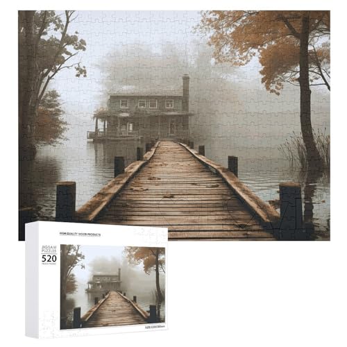 Puzzle 520 Teile Personalisierte Fotos Puzzle mit Aufbewahrungstasche Seehaus Puzzles Herausfordernde Bilderpuzzle Männer Frauen Wohnkultur Holzpuzzles für Familie von JEKYQ