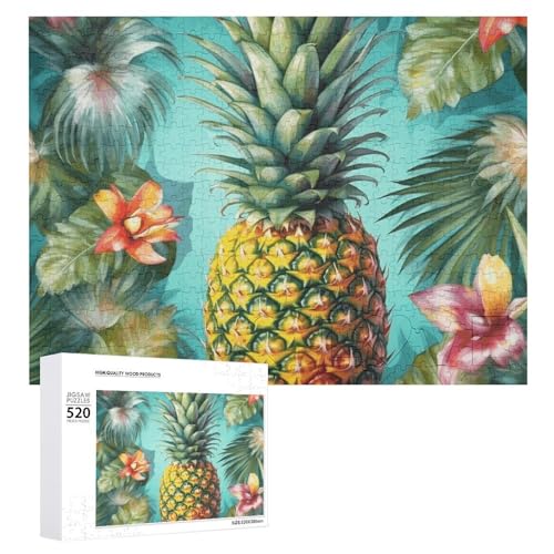 Puzzle 520 Teile Personalisierte Fotos Puzzle mit Aufbewahrungstasche Tropische Ananas Puzzles Herausfordernde Bilderpuzzle Männer Frauen Wohnkultur Holzpuzzles für Familie von JEKYQ