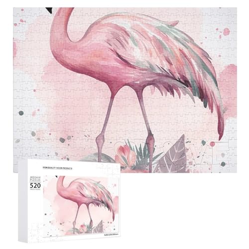 Puzzle 520 Teile Personalisierte Fotos Puzzle mit Aufbewahrungstasche Vintage Boho Flamingo Blumen Puzzles Herausfordernde Bilderpuzzle Männer Frauen Wohnkultur Holzpuzzles für Familie von JEKYQ