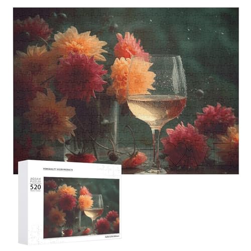 Puzzle 520 Teile Personalisierte Fotos Puzzle mit Aufbewahrungstasche Wein und Blumen Puzzles Herausfordernde Bilderpuzzle Männer Frauen Wohnkultur Holzpuzzles für Familie von JEKYQ