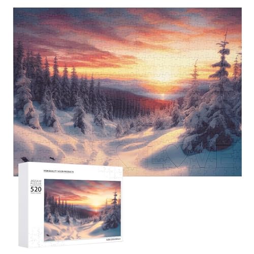 Puzzle 520 Teile Personalisierte Fotos Puzzle mit Aufbewahrungstasche Winter Schnee Sonnenuntergang Landschaft Puzzles Herausfordernde Bilderpuzzle Männer Frauen Wohnkultur Holzpuzzles für Familie von JEKYQ