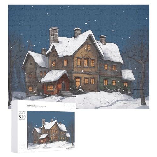 Puzzle 520 Teile Personalisierte Fotos Puzzle mit Aufbewahrungstasche Winterhaus Puzzles Herausfordernde Bilderpuzzle Männer Frauen Wohnkultur Holzpuzzles für Familie von JEKYQ