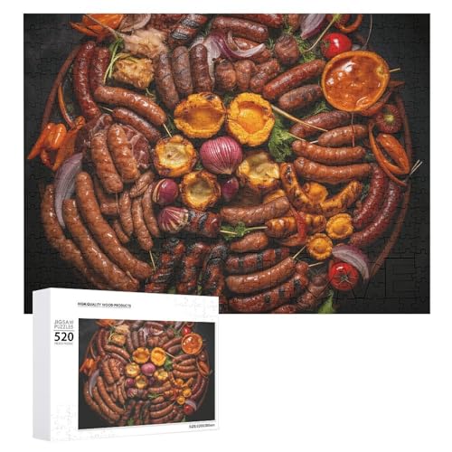 Puzzle 520 Teile Personalisierte Fotos Puzzle mit Aufbewahrungstasche Wurst Grill Puzzles Herausfordernde Bilderpuzzle Männer Frauen Wohnkultur Holzpuzzles für Familie von JEKYQ