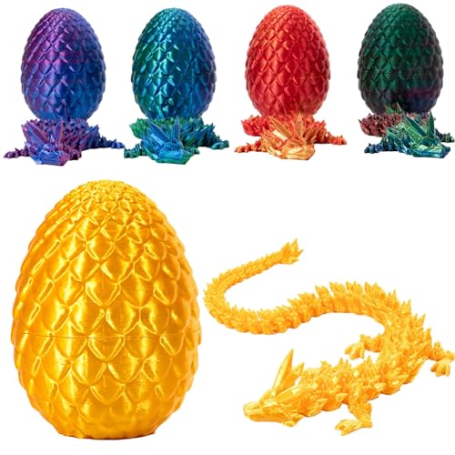 JENIZO 3D Gedrucktes Drachenei mit Drache, Voll Beweglicher Drache mit Dracheneiern, Kristall Drache im Ei Drachen Figuren, Geheimnisvolles Drachenei Spielzeug für Häuser Büro, Easter(Seidig Gold) von JENIZO