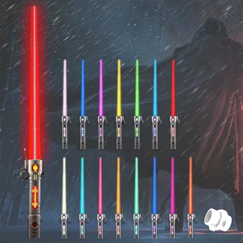 Lichtschwert Kinder,Lichtschwert Star Wars,RGB 15 Farbe Led Changeable Lichtschwert mit Licht und 3D Sound,Laserschwert Kinder,Duell Lichtschwerter,2 In 1 Einziehbares Lightsaber für Kinder von JEONDFG