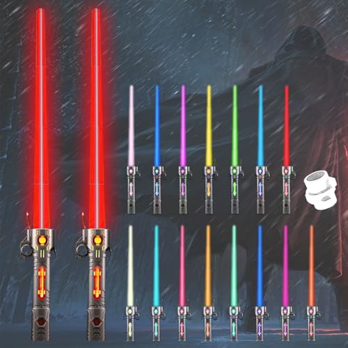 2 Stück Lichtschwert Kinder,Lichtschwert Star Wars,RGB 15 Farbe Led Changeable Lichtschwert mit Licht und 3D Sound,Laserschwert Kinder,Duell Lichtschwerter,2 In 1 Einziehbare Lightsaber für Kinder von JEONDFG