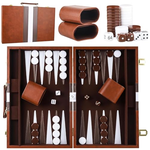 Backgammon, Backgammon Koffer, Backgammon Holz,mit Hochwertiger Ledertasche Tragbares und Reise-Backgammon-Set von JEONDFG