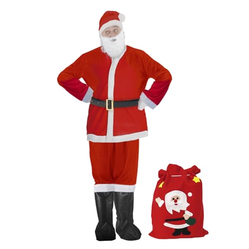 JETFARE Weihnachtsmann Kostüm 7 teilig,Weihnachtskostüm Set, Gummiband-Hose,Universelles Weihnachtsmann Kostüm, Weihnachtsfeier Weihnachtsset, Cosplay von JETFARE