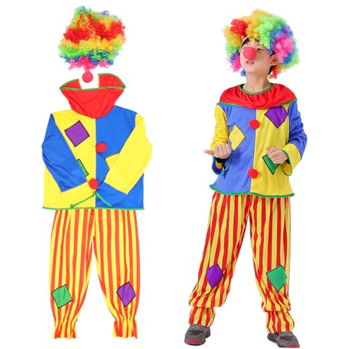 JEWEDECO 1 Satz Clownkleidung Für Kinder Narr Kostüm Kinder Zirkus Clown-cosplay-kostüm Kinderkostüme Lockige Clownperücke Bühnenkostüm-kit Halloween-clown-anzug Anzug Für Kinder Polyester von JEWEDECO