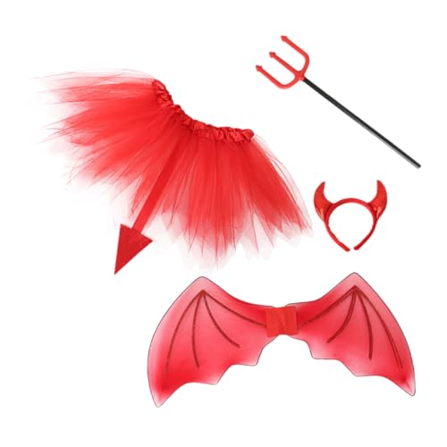 JEWEDECO 1 Satz Dämonen flügel Set COSPLAY Zubehör Partyzubehör Kinder-Cosplay-Set Teufel Kleidung Kinder dekoration Kinderschminkset röcke Halloween-Zubehör Party-Dress-Up-Rock ，， rot von JEWEDECO