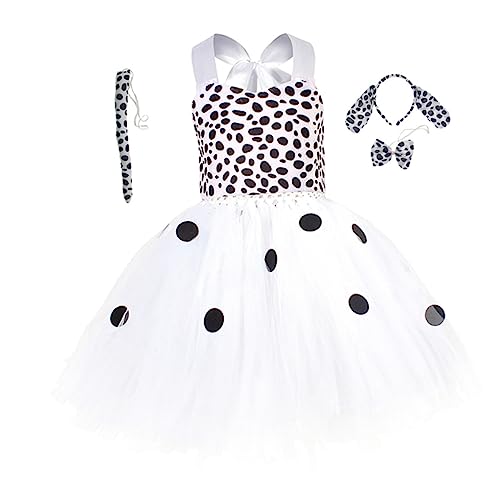 JEWEDECO 1 Satz Dalmatinisches Prinzessinnenkleid Kinderanzug Kleidung für kleine Hunde Welpen-Kit halloween costume halloween kleidung Kleid und Stirnband Kleid aus gepunktetem Netzstoff von JEWEDECO