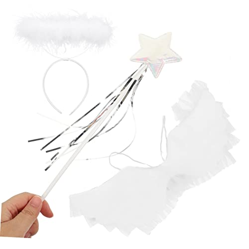 JEWEDECO 1 Satz Engel-Cosplay halloween costume halloween kleidung Bühnenoutfit party outfit Accessoires für Mädchen Kinderanzug Fee zauberstab Kopfschmuck Requisiten Engelsstock Stoff Weiß von JEWEDECO