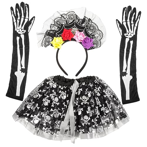 JEWEDECO 1 Satz Halloween Spinnen Haarband Halloween Verkleiden Kostüm Für Kleines Mädchen Halloween-party Verkleiden Cosplay-accessoires Verkleiden Skelett-handschuhe Spinnenkostüm Stoff von JEWEDECO