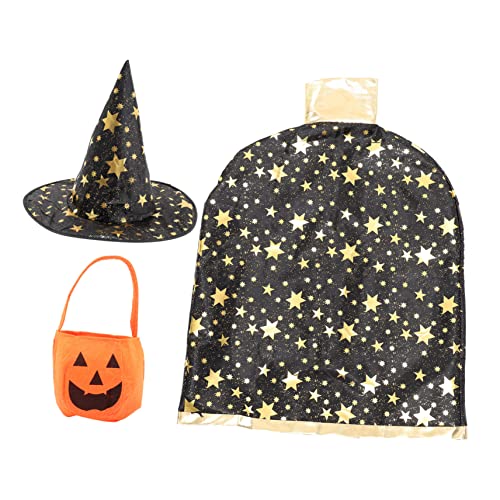 JEWEDECO 1 Satz Halloween-Umhang halloween umhang halloween costume Pumpkin hat kinderkleider Cosplay-Mantel Kinderhüte weihnachtsdeko Halloweenkostüm Kürbistasche Kürbis-Umhang Satin Black von JEWEDECO