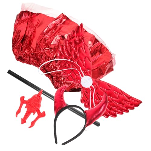 JEWEDECO 1 Satz Halloween Wings Hörner Kopfschmuck Netzrock Halloween-teufelskostüm Stirnband Mit Teufelsohren Heugabel-stütze Ochsenhörner Stirnband Rotes Tutu Kleider Plastik von JEWEDECO