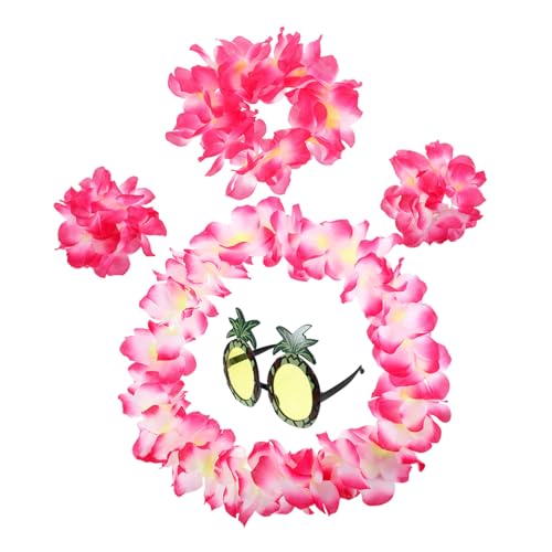 JEWEDECO 1 Satz Hawaiianische Lei Sonnenbrille Für Hawaii-party Hawaii-themenstütze Party-armband Tropisches Stirnband Hawaiianisches Partykostüm Hawaii-blumen-halskette Ananas-brille Tuch von JEWEDECO