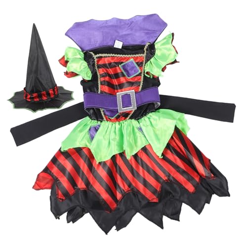 JEWEDECO 1 Satz Hexenkopfbedeckung Halloween- Hexenkostüm für Mädchen Hexen-Cosplay-Outfit Märchenkostüm Partygeschenke Halloween-Zubehör Hexenoutfit für Kinder Hexenkleid Polyester von JEWEDECO