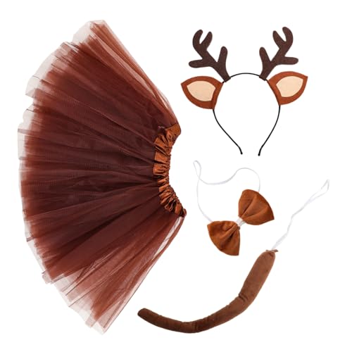 JEWEDECO 1 Satz Hirschkostüm Für Mädchen Kinder-hirsch-cosplay-kostüm Rentierohren Und Geweihstirnband Hirsch-cosplay-outfit Tier-cosplay-kostüm Rentier-geweih-stirnband Coffee Filzstoff von JEWEDECO