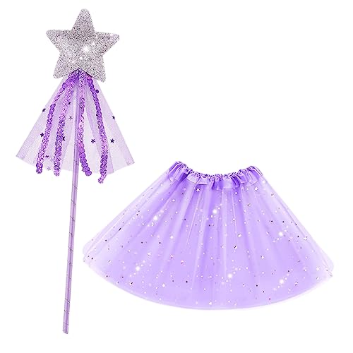 JEWEDECO 1 Satz Prinzessin Anzug Glitzer-outfit Tutu-kleid Für Mädchen Kleinkind-outfit Ballettkleid Für Mädchen Feenstab Zauberstäbe Feenkostüm Für Mädchen Feen-tutu-kostüm Abs Lavender von JEWEDECO