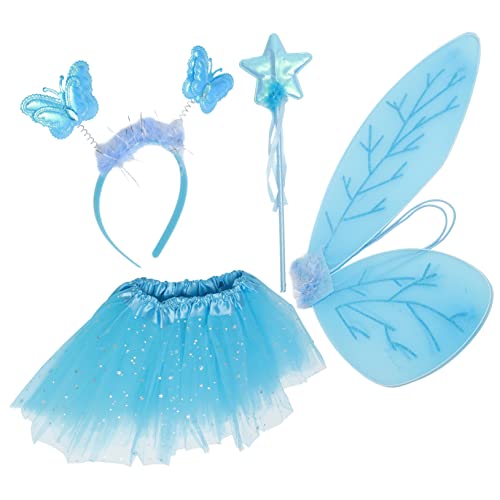 JEWEDECO 1 Satz Prinzessinnenkleid Mit Flügeln Fee Mädchen-outfit Tutu-kleid Für Mädchen Spielzeug Für Kleine Mädchen Krippenspielzeug Für Kinder Kostüm Flügel Kostümzubehör Sky-blue Tuch von JEWEDECO