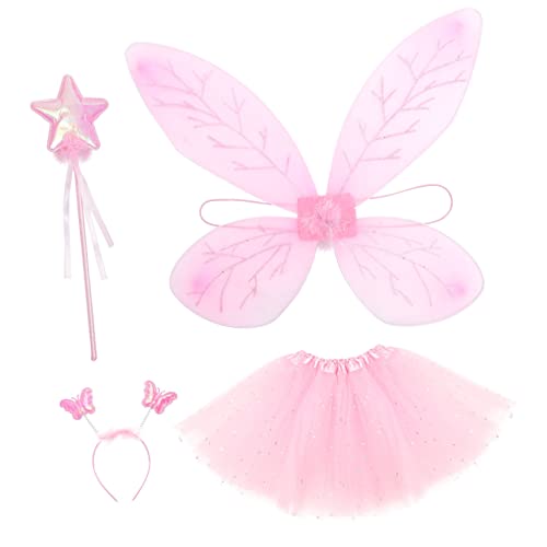 JEWEDECO 1 Satz Prinzessinnenkleid Mit Flügeln Kinder Spielset Für Kinder Kostümzubehör Prinzessin Tutu-rock Prinzessin Zauberstab Für Teenager-mädchen Rosa Tuch von JEWEDECO