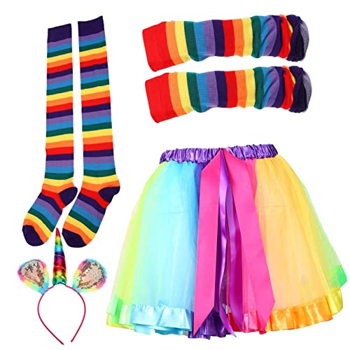 JEWEDECO 1 Satz Regenbogen-anzug Cosplay-rock Cosplay-zubehör Kostüm Cosplay-outfits Tutu-rock Osterkleid Zubehör Für Den Abschlussball Gastgeschenke Regenbogenanzüge Polyester (polyester) von JEWEDECO