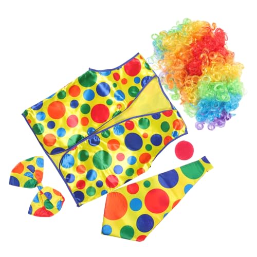 JEWEDECO 1 Set Halloween Clown Cosplay Kostüm Für Erwachsene Clownanzug Cos Rollenspiel Perückenset (21Clset403A Fünfteiliges Set) Clownkostüm Für Damen Clownoutfit Clownfliege von JEWEDECO