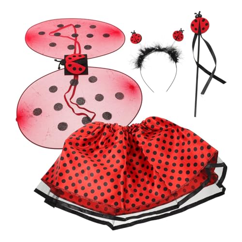 JEWEDECO 1 Set Kids Party Performing Kostüm Lustige Marienkäfer Wing Mesh Tulle Rock Kit (rot) von JEWEDECO