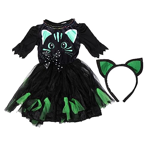 JEWEDECO 1 Set Mädchen Katzenkostüm Katzenkleid Katzenohren Haarband Katze Cosplay Kleid Stoff von JEWEDECO