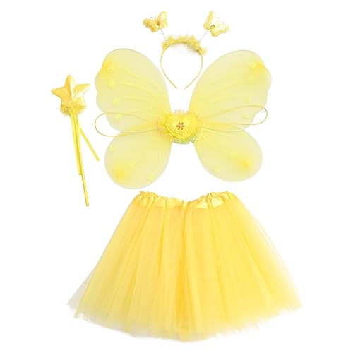 JEWEDECO 1 Set Schmetterlingsflügel Vierteiliges Set Marienkäfer Fee Kinder Cosplay Kleid Outfits Kleines Kostüm Mädchen Butteefly Tutu Kostüm Kinder Kurzkleid Mädchen von JEWEDECO