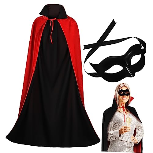 JEWEDECO 1 Set Schwarze Halbgesichtsmaske + 140 Cm Schwarzer Und Roter Umhang Halloween Mantel Halloween Kostüm Outfit Kostümdekorationen Cosplay Kostüm Halloween Cosplay Umhang von JEWEDECO