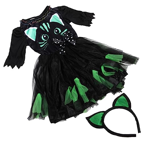 JEWEDECO Kinder Cosplay Katzenkleid Halloween Katzenkostüm Für Mädchen Stirnband Und Tutu Rock von JEWEDECO