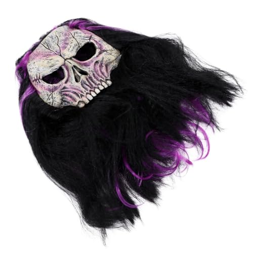 JEWEDECO 1 Stk Lila Haare Bucktooth Skull Maske Halloween-Horror-Maske Neuheit Halloween-Maske Streich halloween schminke halloween make up kleidung gruselige Maske Schädelmaske Emulsion von JEWEDECO