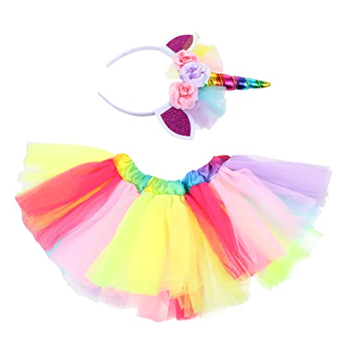 JEWEDECO 2 Stück 1 Satz Einhorn-Tutu-Rock -Outfits -Kit bauschige Kleider modische Stirnbänder einhornkostuem tullrock schöner Tutu-Rock flauschiger Rock Polyester (Polyester) von JEWEDECO