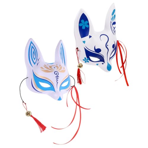 JEWEDECO 2 Stück Fuchs-cosplay-maske, Japanische Masken, Halbes Gesicht, Katzenmasken Für Maskenball, Party, Halloween, Japanisches Multi von JEWEDECO