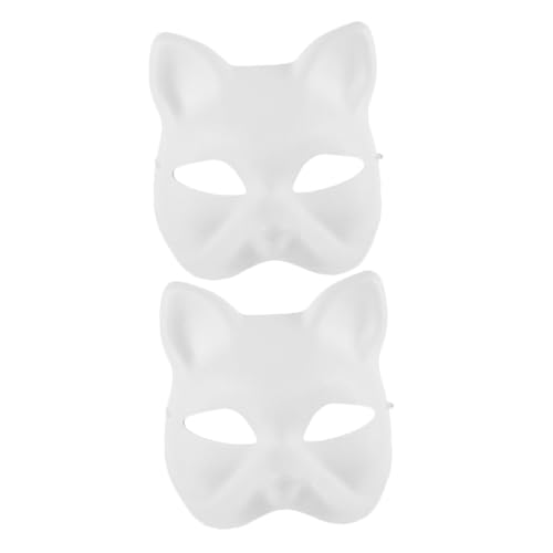 JEWEDECO 2 Stück Handgezeichnete Blanko Maske Blanko Katzenmasken Katzenmasken Papier Katzenmaske DIY Halloween Maske Tier Halbgesichtsmasken DIY Papier Katzenmaske Weiße Katzenmaske von JEWEDECO