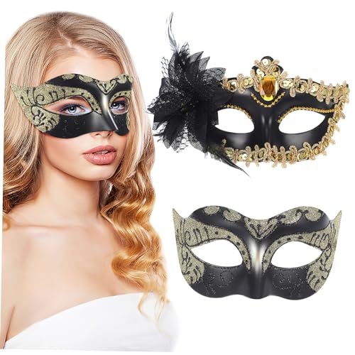 JEWEDECO Venezianischen Masquerade Maske 2er Set Venezianische Masken Für Damen Vintage Maskerade Masken Mit Glitzer Farbdesign Unisex Kostümzubehör Für Karneval Halloween Partys von JEWEDECO