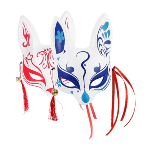 JEWEDECO 2 Stück -fuchs-maske Im Japanischen Stil, Halbe Gesichtsmaske, Halloween-kabuki-masken Für Tier-cosplay, Maskenball, Party-kostüm von JEWEDECO