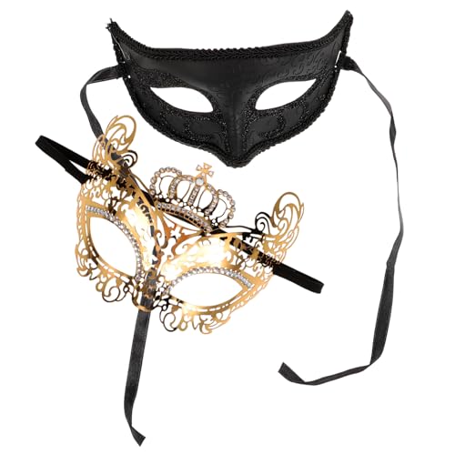 JEWEDECO 2St Maskerade-Party-Maske schwarze Maskerademaske Spitzenmaske Venezianische Partymaske Karnevalsmaske halloween heeloween orgien Maskenball Maske Maskerade-Maske für Paare Metall von JEWEDECO