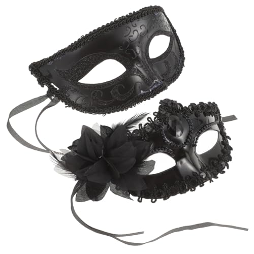 JEWEDECO 2St Venezianische Maske Paar maskerade maske herren Cosplay-Outfits Spitzenbesatz halloween masken halloweenmaske Masken aus Kunststoff und Stoff Halloween-Requisiten Plastik Black von JEWEDECO