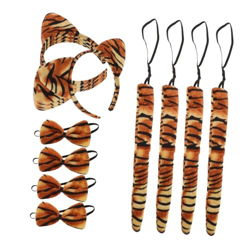 JEWEDECO 4 Sätze Stirnband mit Tierohren Stirnbänder Tiger-Cosplay-Kostüm Ohren und fasching zubehör faschingsaccessoires kleider Haarband Fliege Dekor kreativer Tigerschwanz Stoff von JEWEDECO