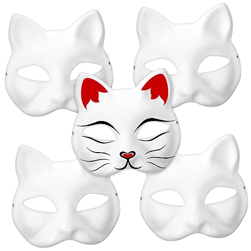 JEWEDECO 5 Stk katze gesichtsmaske Therian-Maske grau leere maske für bühnenaufführung einfache Tiermasken katzenmaske halloween masken leere Tiermaske Katzen-Maskerade-Maske Papier von JEWEDECO