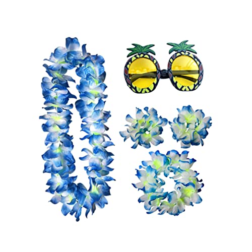 JEWEDECO 5 Stück Ananas Brillen Hawaii Partygeschenke Hawaii Halskette Hawaii Partykostüm Hawaii Armband Ananas Brillen Lustige Brillen Hawaii Kopfschmuck Blau von JEWEDECO