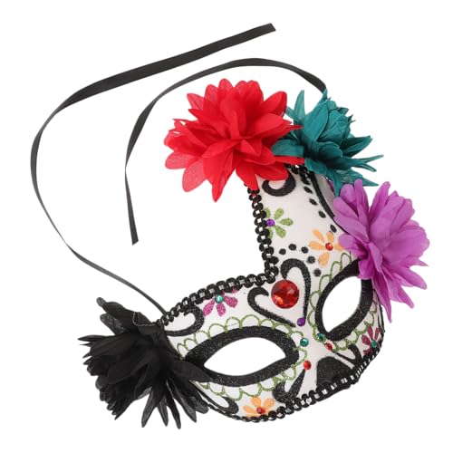 JEWEDECO Blumenmaske Des Toten Tages Halloween-maske Tag Der Toten Cosplay-maske Blumendekorationsmaske Maskerade Blumenmaske Maskerade Halbe Gesichtsmaske Kostümball Maske Stoff von JEWEDECO