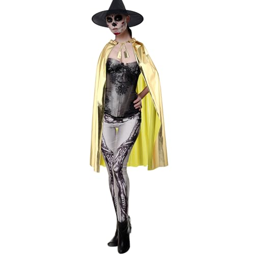 JEWEDECO Goldener Umhang Für Erwachsene Halloween Cape Für Kostümparty Cosplay Und Karneval Langer Kapuzenmantel Für Festliche Anlässe von JEWEDECO