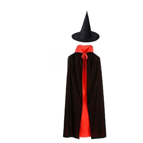 JEWEDECO Halloween-Kostüme für Frauen und Männer schwarze und rote Robe Umhang Hut Cosplay-Outfits für Erwachsene und Jungen und Mädchen von JEWEDECO